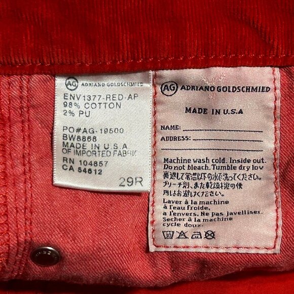 Adriano Goldschmied The Stevie Ankle Slim Straight Red Corduroy Pants Size 29 - Picture 11 of 12